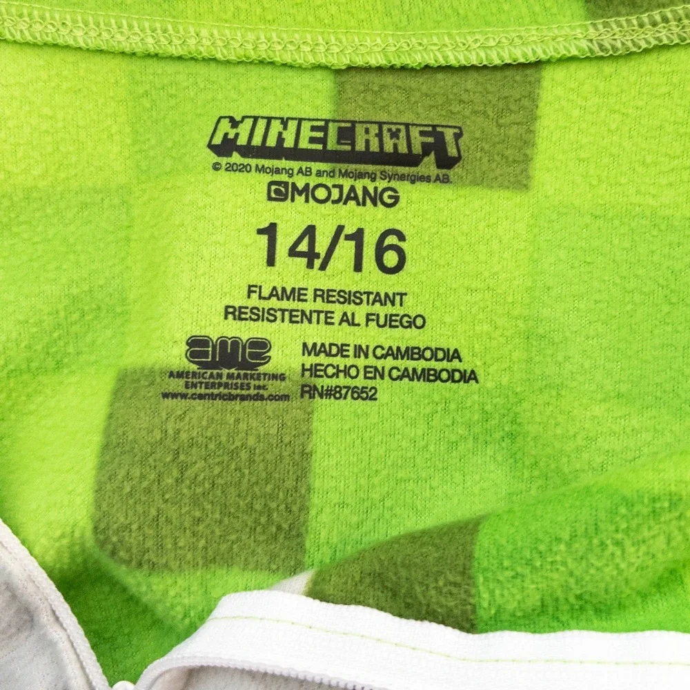 Minecraft Creeper Kids 14 Green Hooded Fleece Costume Fleece Pajama Sleeper